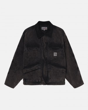 Stüssy Shop Jacket Washed Canvas Long Sleeve Outerwear Unisex Zwart | MN40-S7-ZN