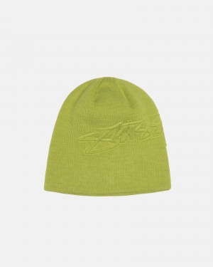 Stüssy Skullcap Embossed Smooth Stock Muts Unisex Lime | SJ70-T6-DH