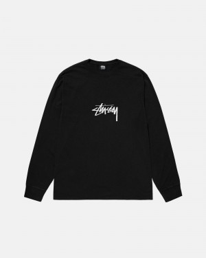 Stüssy Small Stock LS Tee Pigment Dyed Long Sleeve T-Shirt Unisex Zwart | OI88-U2-RK