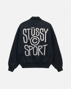 Stüssy Sport Melton Varsity Jacket Long Sleeve Outerwear Unisex Zwart | WW16-F6-EC