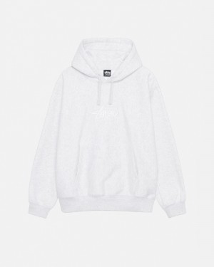 Stüssy Stock Logo Applique Hoodie Long Sleeve Sweatshirt Unisex Ash Heather/White | UR58-U3-NJ