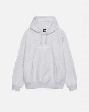 Stüssy Stock Logo Applique Hoodie Long Sleeve Sweatshirt Unisex Ash Heather | VM27-G3-NV