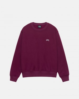 Stüssy Stock Logo Crew Long Sleeve Sweatshirt Unisex Bordeaux | TI25-Q0-AJ