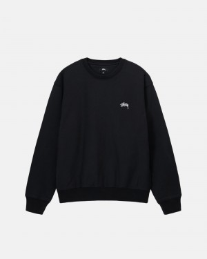 Stüssy Stock Logo Crew Long Sleeve Sweatshirt Unisex Zwart | MY88-X0-HA