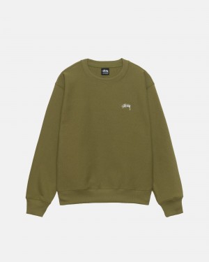 Stüssy Stock Logo Crew Long Sleeve Sweatshirt Unisex Olijfgroen | XI76-S1-KI