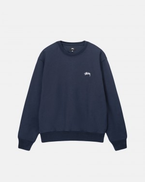 Stüssy Stock Logo Crew Long Sleeve Sweatshirt Unisex Donkerblauw | RU47-P4-CP