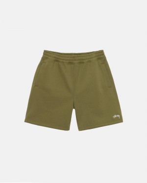 Stüssy Stock Logo Sweatshort Korte Broek Unisex Olijfgroen | RH02-X6-QS