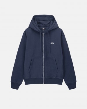 Stüssy Stock Logo Zip Hoodie Long Sleeve Sweatshirt Unisex Donkerblauw | HH00-Y4-NH