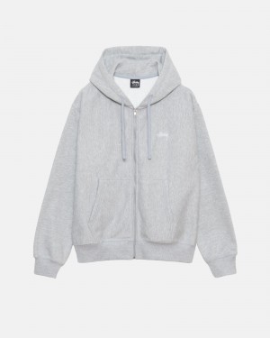 Stüssy Stock Logo Zip Hoodie Long Sleeve Sweatshirt Unisex Grijs | KE00-C0-RZ