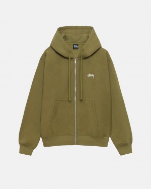 Stüssy Stock Logo Zip Hoodie Long Sleeve Sweatshirt Unisex Olijfgroen | HW98-R4-ZY