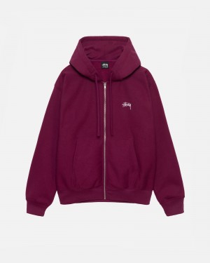 Stüssy Stock Logo Zip Hoodie Long Sleeve Sweatshirt Unisex Bordeaux | BM88-D4-FZ