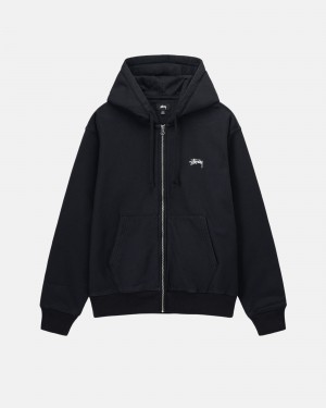 Stüssy Stock Logo Zip Hoodie Long Sleeve Sweatshirt Unisex Zwart | SI86-E1-LN