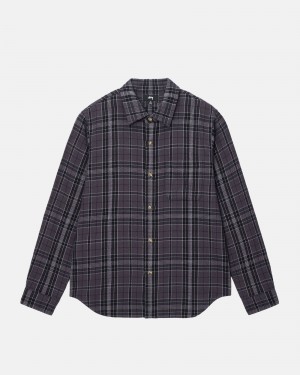 Stüssy Stones Plaid Shirt Long Sleeve Shirt Unisex Zwart | FO15-N5-EJ