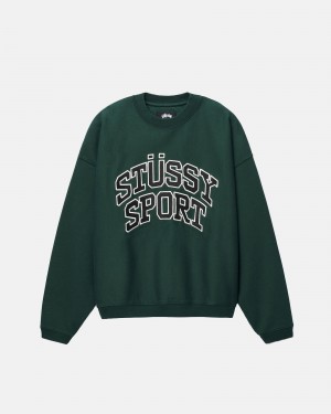 Stüssy Sport Relaxed Oversized Crew Long Sleeve Sweatshirt Unisex Pine | JH72-P7-TR