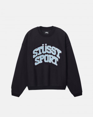 Stüssy Sport Relaxed Oversized Crew Long Sleeve Sweatshirt Unisex Zwart | GS38-N4-CG