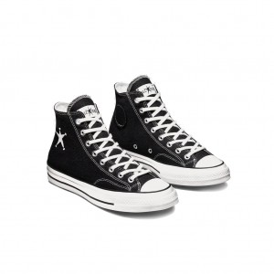 Stüssy x Converse - Chuck 70 High Top Trainers A01765C Schoenen Unisex Zwart Wit Zwart | IW71-B7-DN