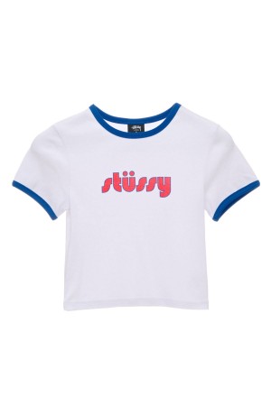 Stüssy Stussy Ringer Tee Tees Dames White/ Ultramarine | RS37-S4-ON