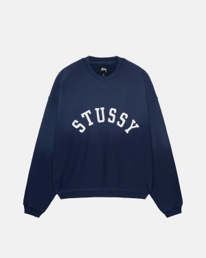 Stüssy Sun Faded Oversized Crew Long Sleeve Sweatshirt Unisex Donkerblauw | SN69-L2-BC