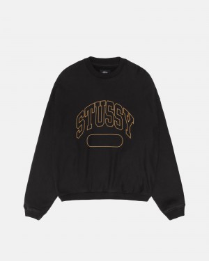 Stüssy Varsity Oversized Crew Long Sleeve Sweatshirt Unisex Zwart | HN69-T1-ZM