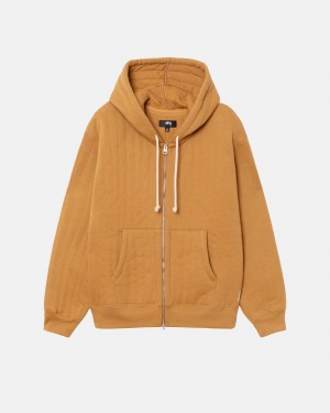 Stüssy Vertical Gewatteerd Zip Hoodie Long Sleeve Sweatshirt Unisex Tan | YR38-H9-BC