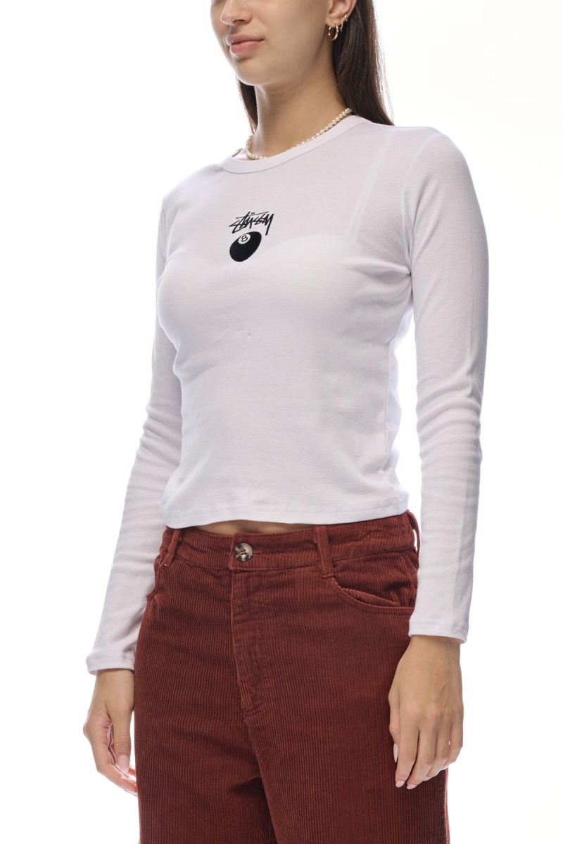 Stüssy 8ball Ls Rib Tee T-Shirts L/S Dames Wit | OI64-O4-OP