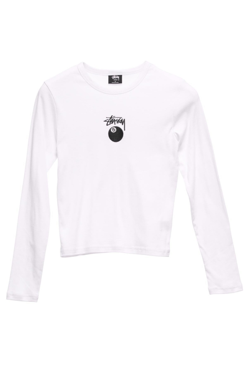 Stüssy 8ball Ls Rib Tee T-Shirts L/S Dames Wit | OI64-O4-OP