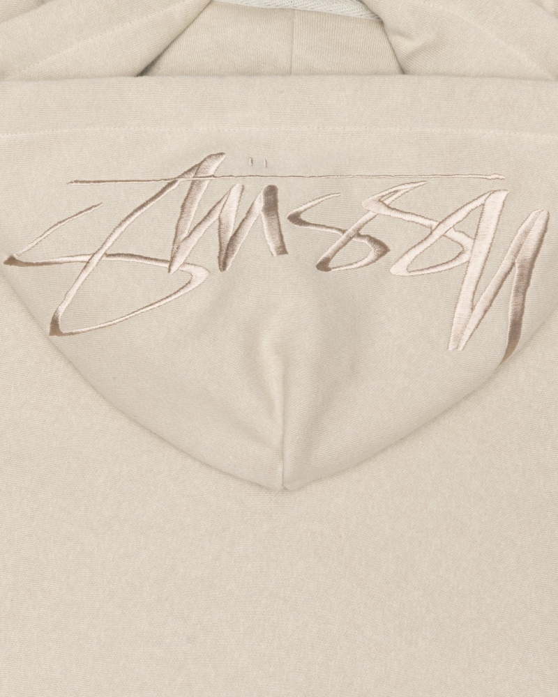 Stüssy Back Hood Applique Hood Long Sleeve Sweatshirt Unisex Khaki | VZ13-P5-GO