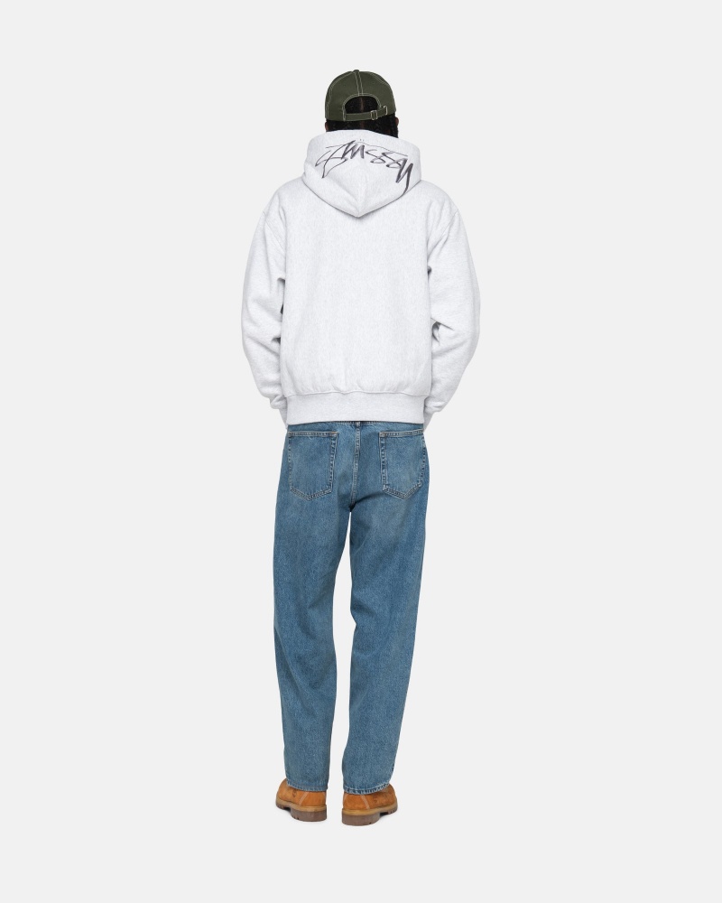 Stüssy Back Hood Applique Hoodie Long Sleeve Sweatshirt Unisex Ash Heather | GI07-Q4-SL