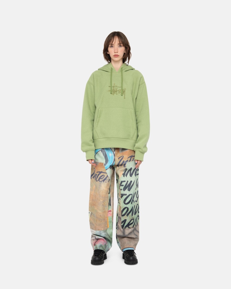 Stüssy Basic Applique Hood Long Sleeve Sweatshirt Unisex Moss | GB74-W2-CY