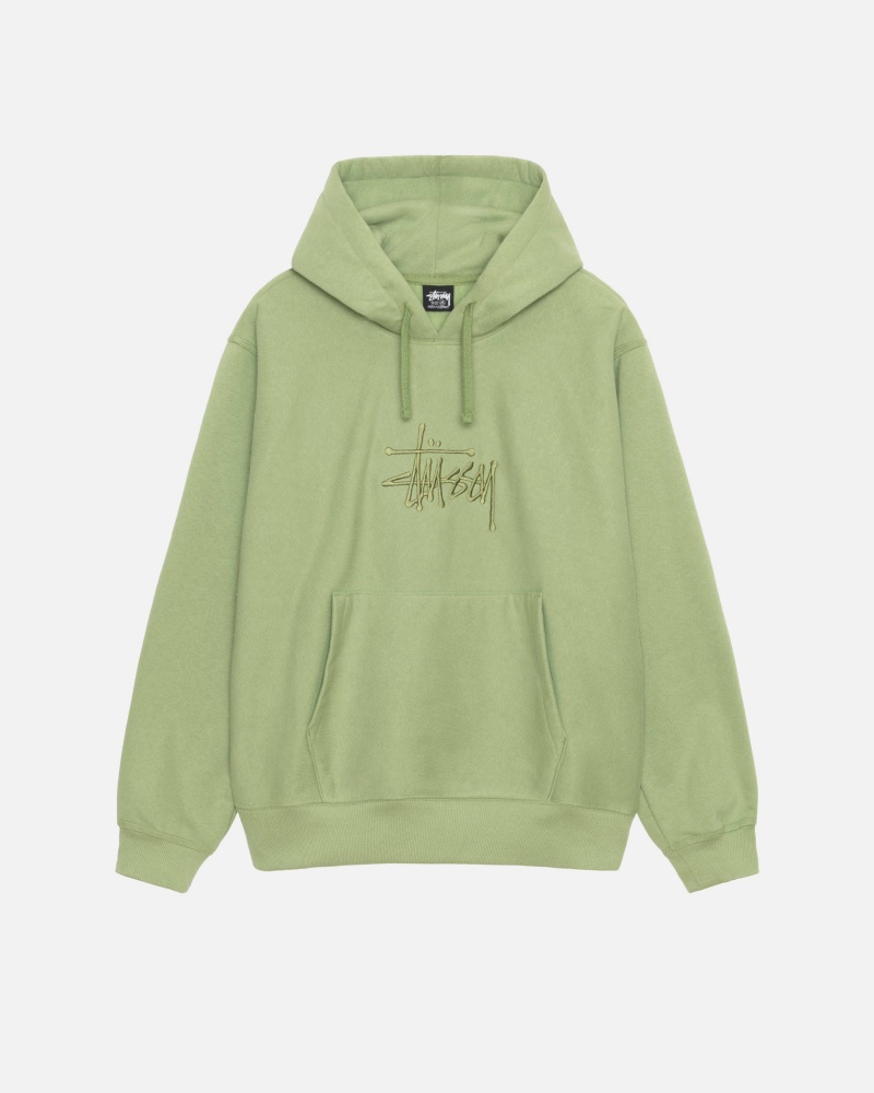 Stüssy Basic Applique Hood Long Sleeve Sweatshirt Unisex Moss | GB74-W2-CY