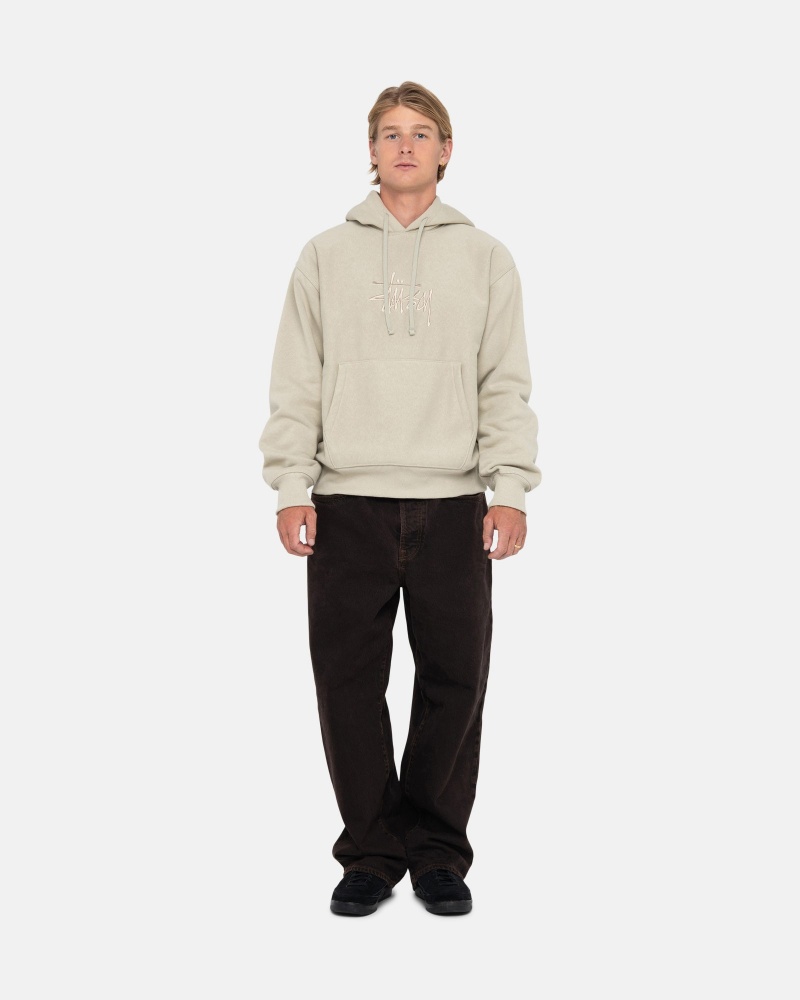 Stüssy Basic Applique Hood Long Sleeve Sweatshirt Unisex Khaki | HL27-E7-RN