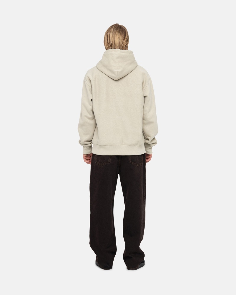 Stüssy Basic Applique Hood Long Sleeve Sweatshirt Unisex Khaki | HL27-E7-RN