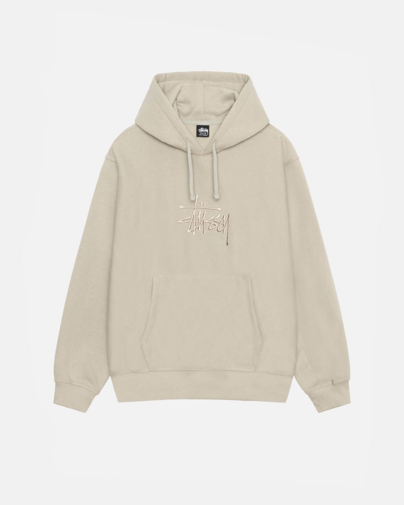 Stüssy Basic Applique Hood Long Sleeve Sweatshirt Unisex Khaki | HL27-E7-RN