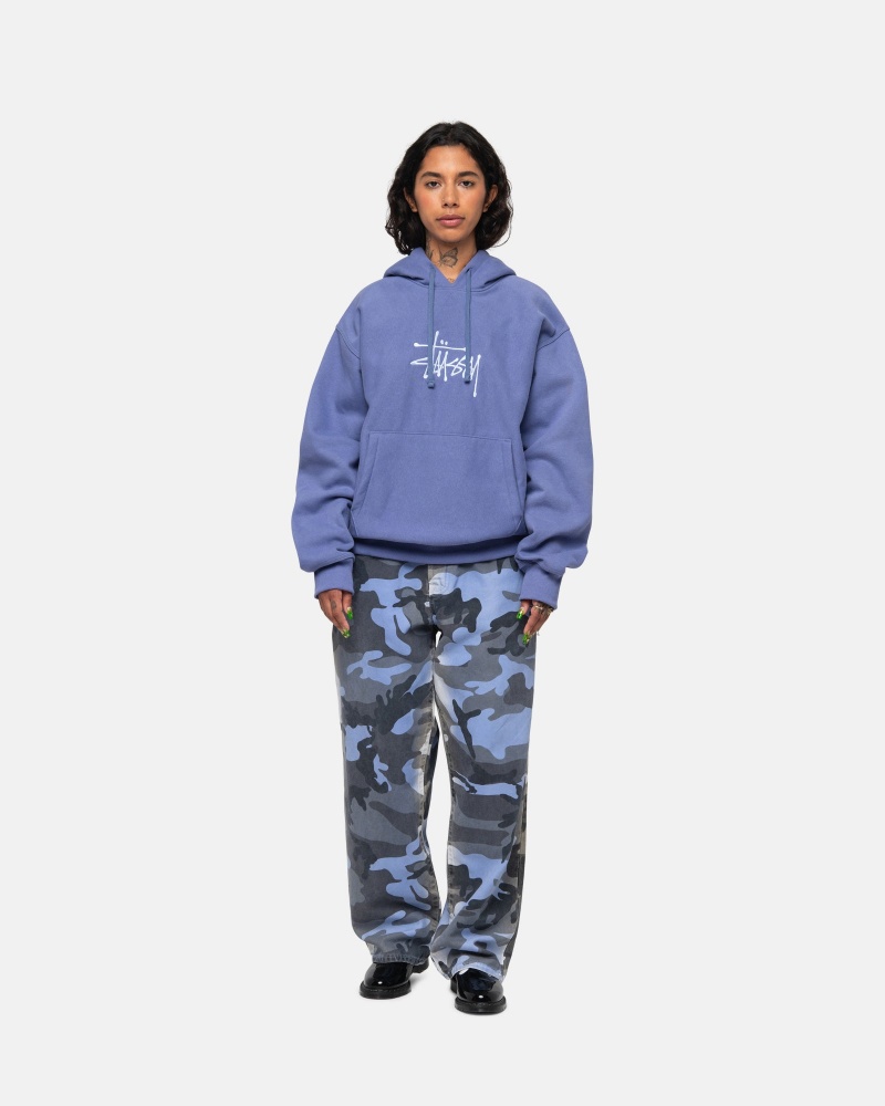 Stüssy Basic Applique Hoodie Long Sleeve Sweatshirt Unisex Storm | CI32-E3-ML