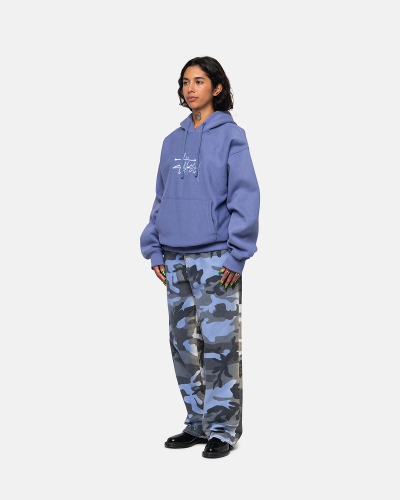 Stüssy Basic Applique Hoodie Long Sleeve Sweatshirt Unisex Storm | CI32-E3-ML