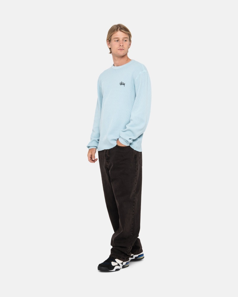 Stüssy Basic Stock Ls Thermal Long Sleeve Knit Heren Lichtblauw | TZ46-J9-PI