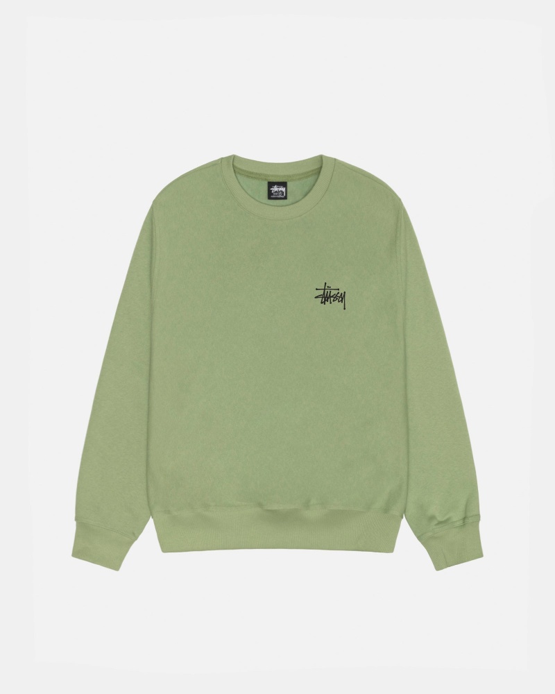 Stüssy Basic Stussy Crew Long Sleeve Sweatshirt Unisex Moss | LB29-Z6-IF