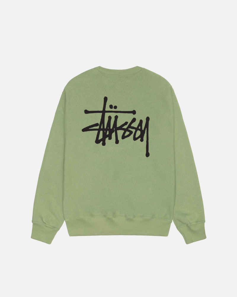 Stüssy Basic Stussy Crew Long Sleeve Sweatshirt Unisex Moss | LB29-Z6-IF