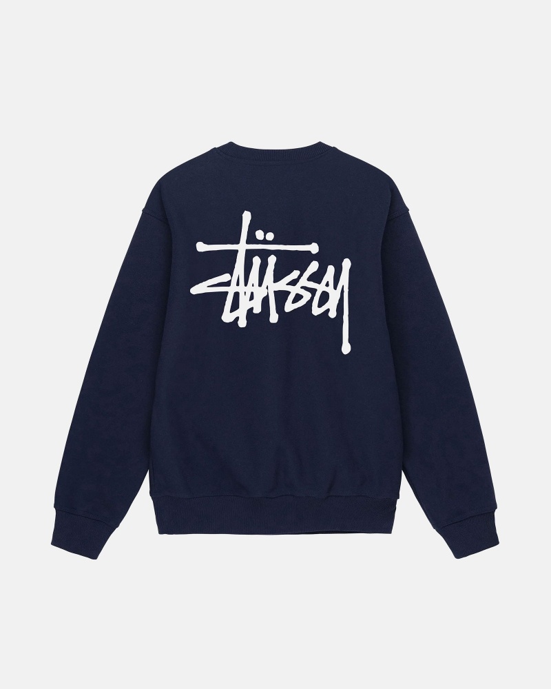 Stüssy Basic Stussy Crew Long Sleeve Sweatshirt Unisex Donkerblauw | FH04-D7-WS