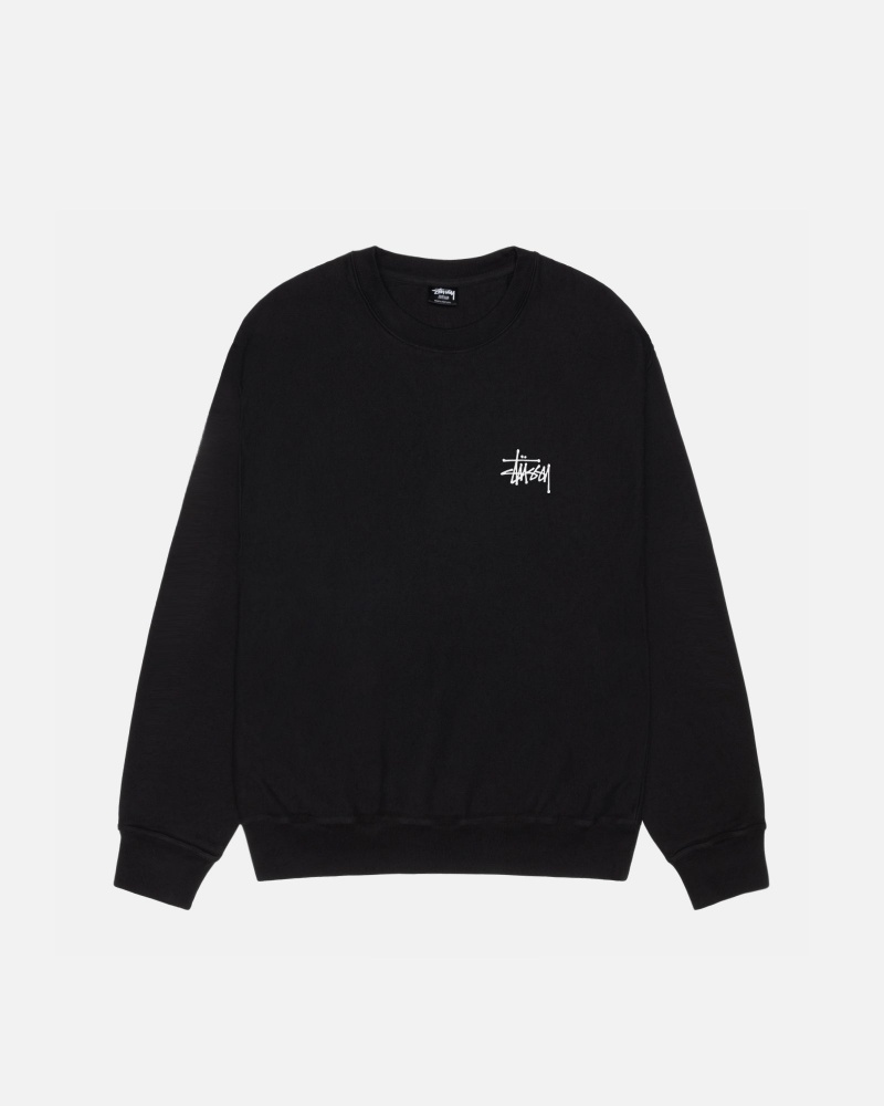 Stüssy Basic Stussy Crew Pigment Dyed Long Sleeve Sweatshirt Unisex Zwart | YS18-Q7-CR