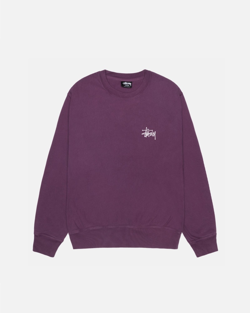 Stüssy Basic Stussy Crew Pigment Dyed Long Sleeve Sweatshirt Unisex Paars | OJ15-B0-RT