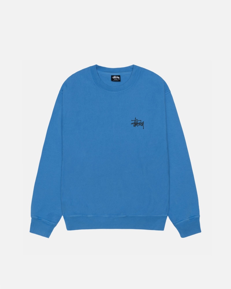 Stüssy Basic Stussy Crew Pigment Dyed Long Sleeve Sweatshirt Unisex Blauw | KO54-H9-BC