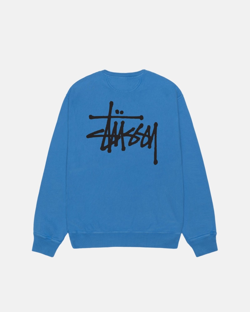 Stüssy Basic Stussy Crew Pigment Dyed Long Sleeve Sweatshirt Unisex Blauw | KO54-H9-BC