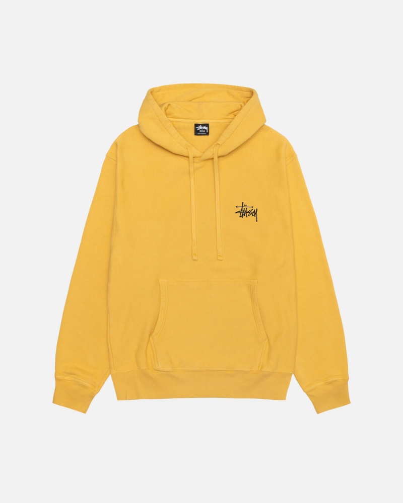 Stüssy Basic Stussy Hoodie Pigment Dyed Long Sleeve Sweatshirt Unisex Honey | BR73-F2-HU