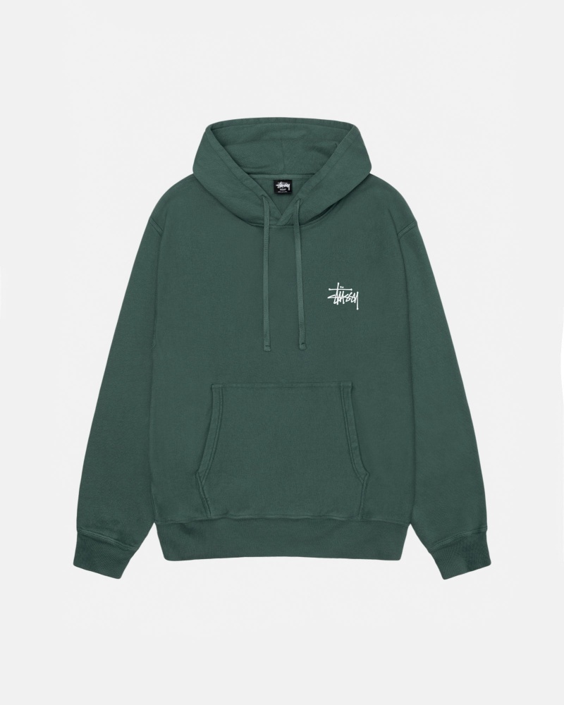 Stüssy Basic Stussy Hoodie Pigment Dyed Long Sleeve Sweatshirt Unisex Forest | SU61-P3-PG