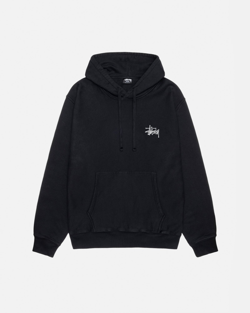 Stüssy Basic Stussy Hoodie Pigment Dyed Long Sleeve Sweatshirt Unisex Zwart | PP84-N3-GU