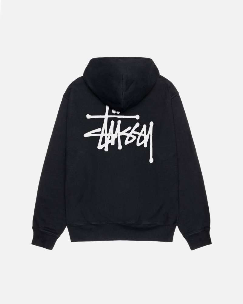 Stüssy Basic Stussy Hoodie Pigment Dyed Long Sleeve Sweatshirt Unisex Zwart | PP84-N3-GU