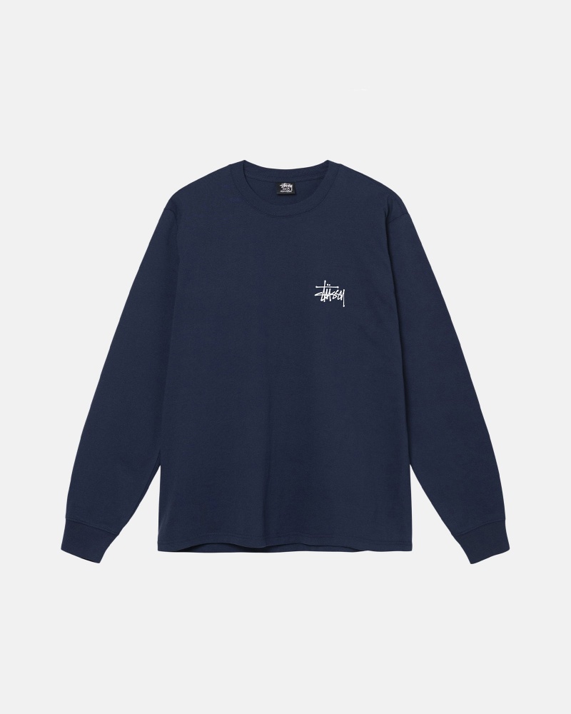 Stüssy Basic Stussy LS Tee Long Sleeve T-Shirt Heren Donkerblauw | PM60-Z4-BP