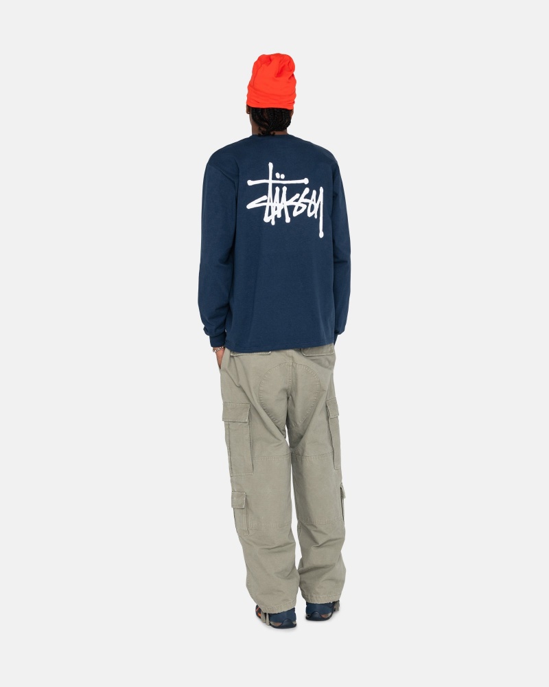 Stüssy Basic Stussy LS Tee Long Sleeve T-Shirt Heren Donkerblauw | PM60-Z4-BP