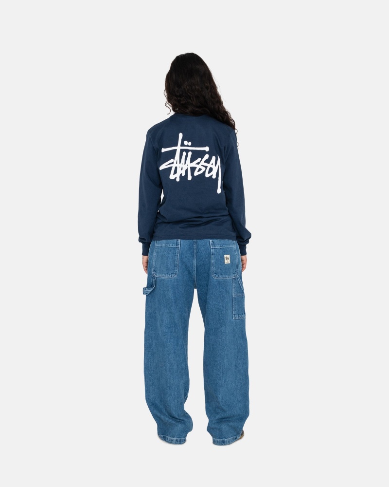 Stüssy Basic Stussy LS Tee Long Sleeve T-Shirt Heren Donkerblauw | PM60-Z4-BP